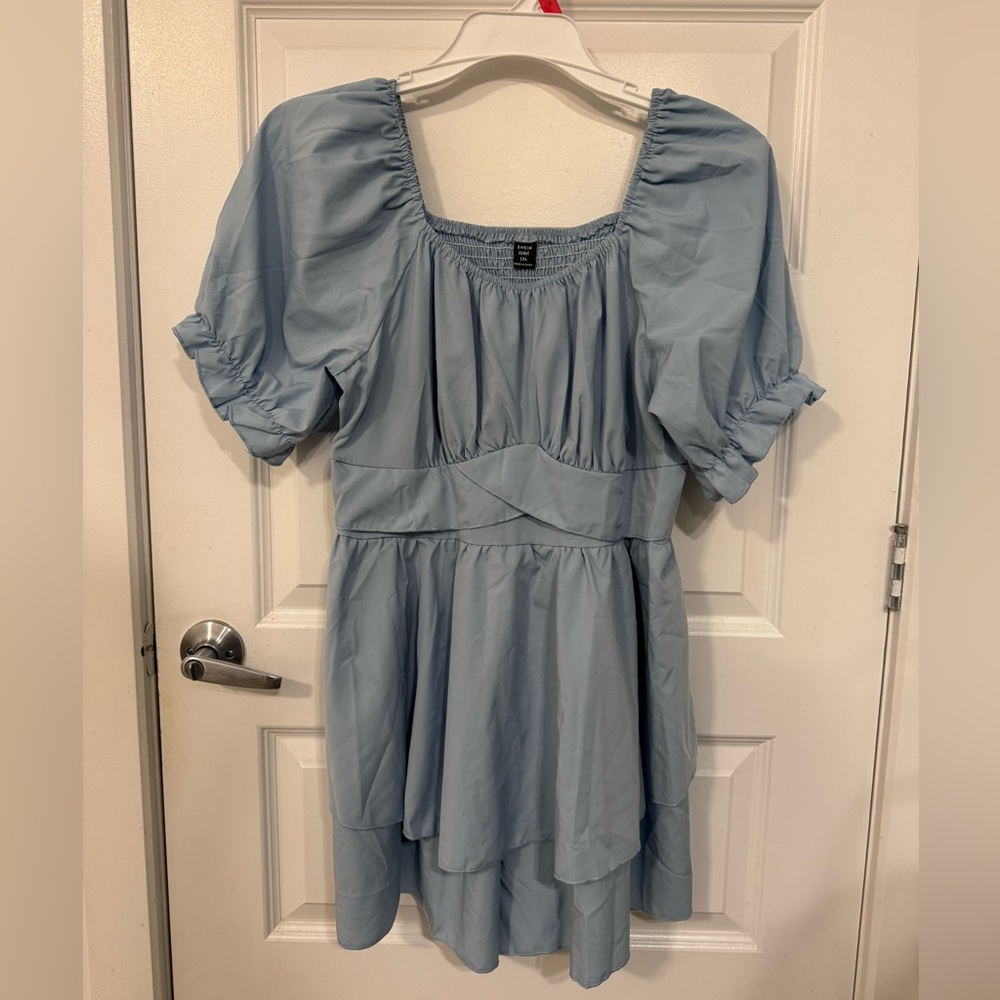 Women's Blue Puff Sleeve Romper